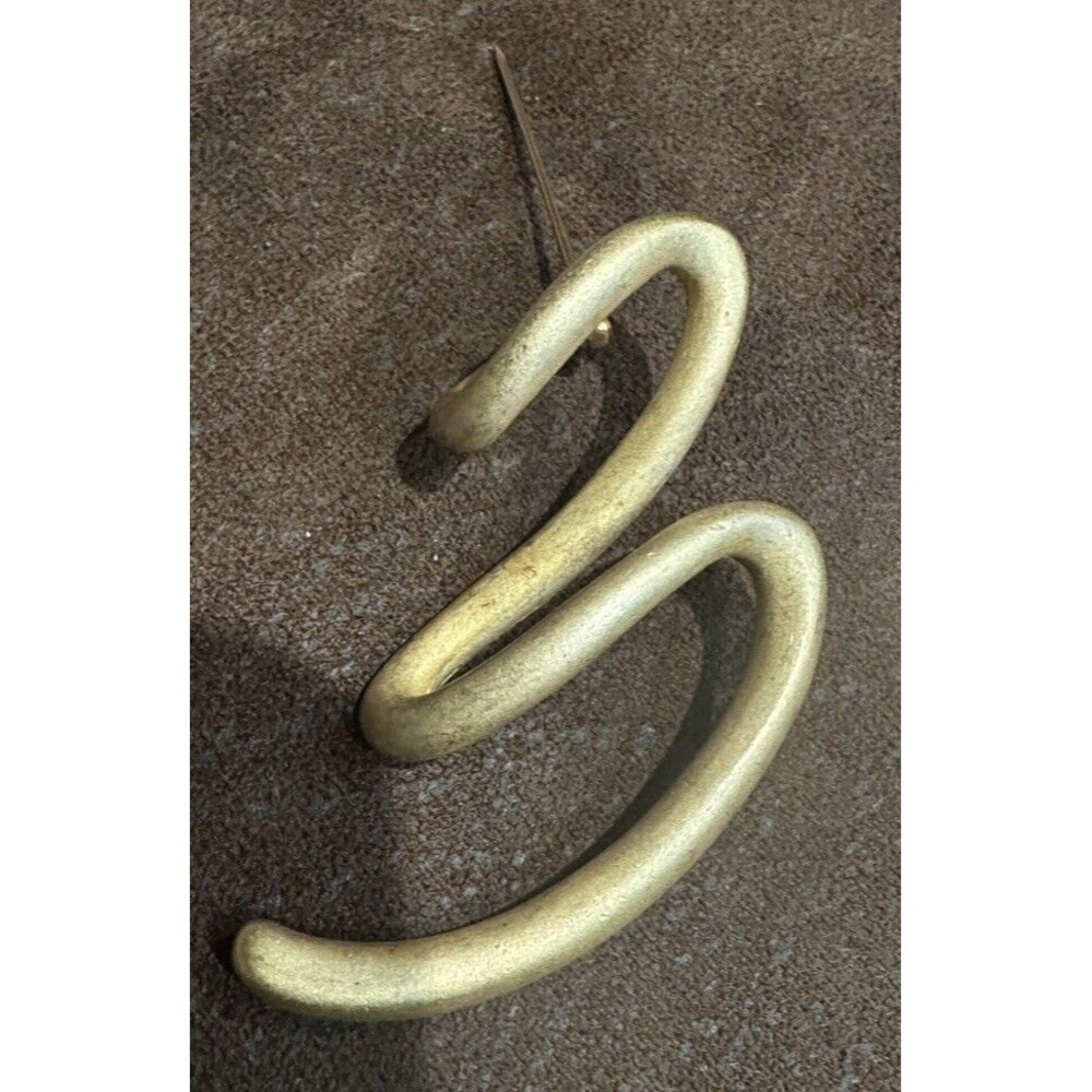 Vintage 80s Brushed Gold Tone Abstract Squiggle Brooch Pin Large Modernist
